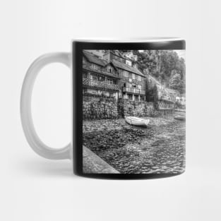 Clovelly Harbour And Houses, North Devon, England, Black And White Mug